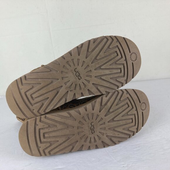 UGG Womens Sz 6 Brown Suede Leather Leopard Print Mid Calf Winter Boots - Picture 7 of 7